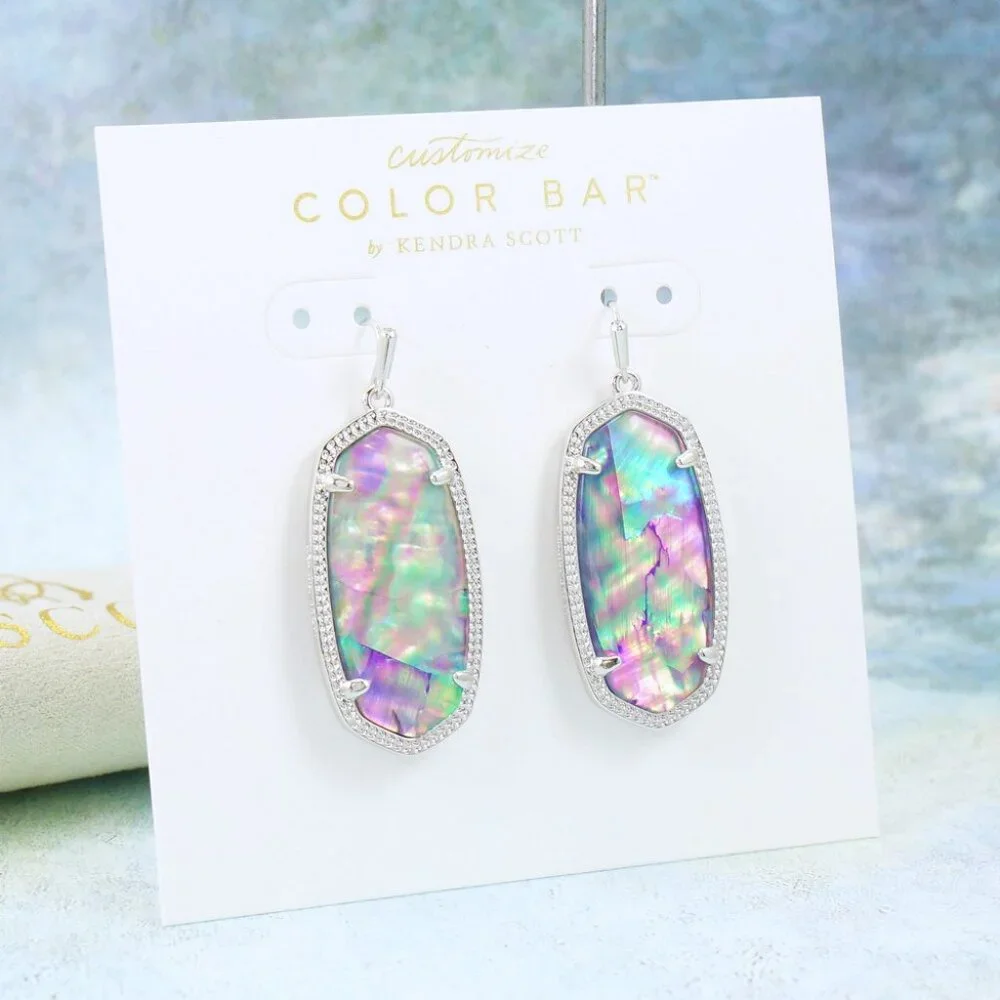 Kendra Scott Elle Lilac Abalone Earrings Silver Tone - Picture 3 of 6
